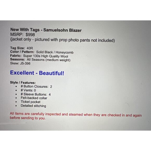 New Samuelsohn 40R Solid Black Designer Luxury Blazer Sport Jacket Super 130s - Picture 2 of 14